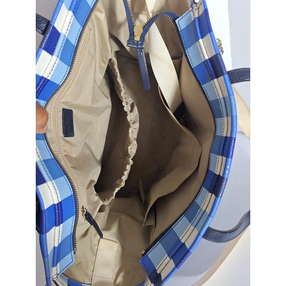 Kate Spade New York Grove Street Kaylie Plaid Diaper Bag Blue White Travel Bag
